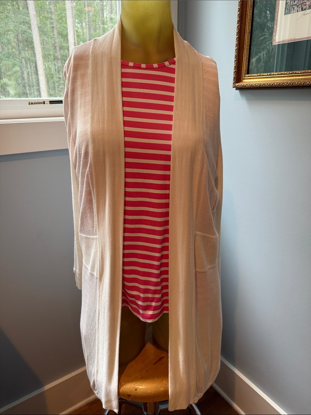 White House Black Market Cream open Front Cardigan